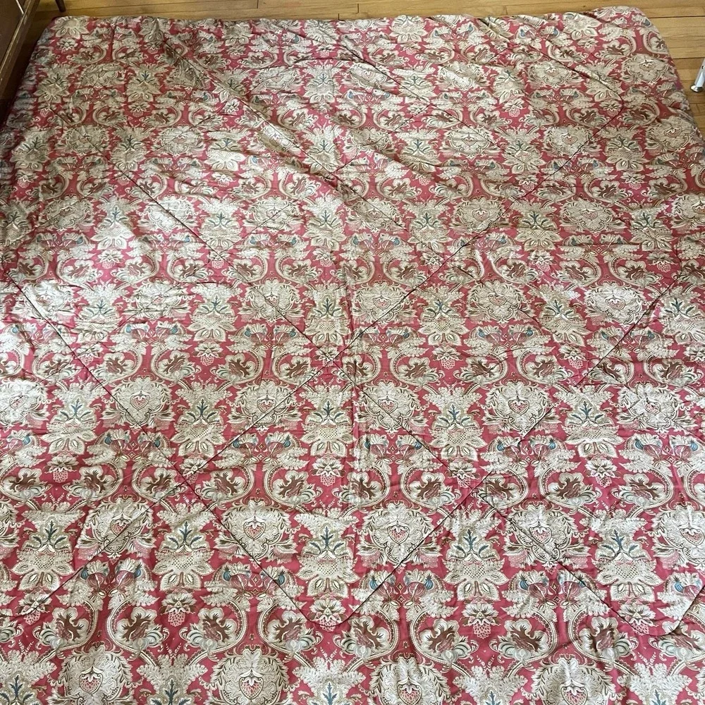 Vintage Ralph Lauren Jardiniere Queen / Full Red Sateen Comforter‎ Made In Italy